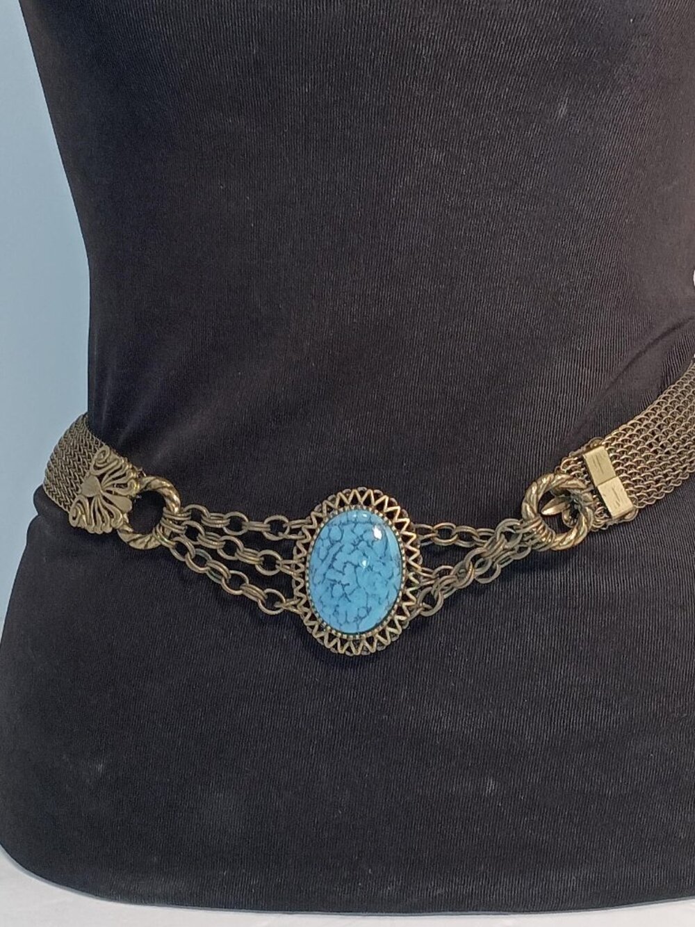 Ferrara Whiting & Davis Wire Knit Belt with Faux Turquoise Matrix Center